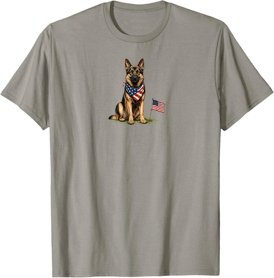 German Shepherd Dog 4th of July American USA Flag Dog Mom T-Shirt - T-Shirt | Sand
