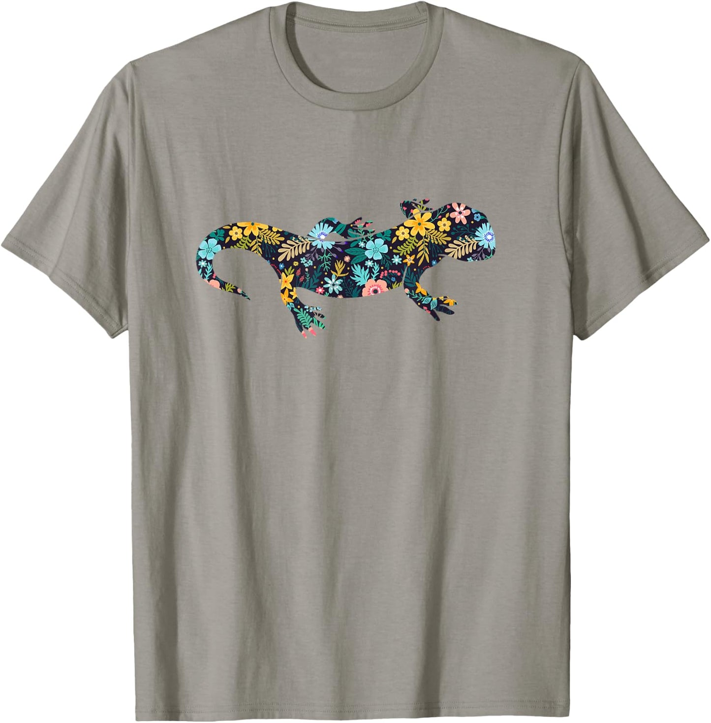 Floral Salamander Silhouette Girls Graphic Lizard T-Shirt - T-Shirt | Sand