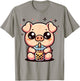 Cute Kawaii Cartoon Pig Drinking Bubble Tea Boba Tapioca T-Shirt - T-Shirt | Sand