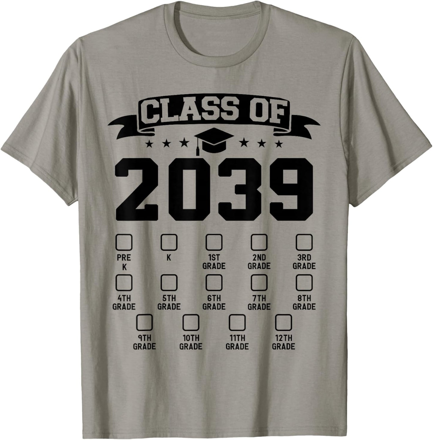 Class of 2039 Grow With Me Pre-K To 12th Grade Checklist T-Shirt - T-Shirt | Sand