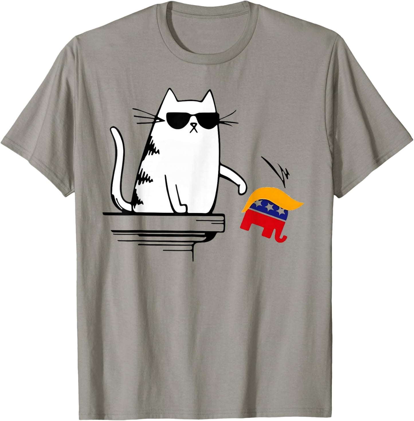 Cool Cat Harris Walz Knock Over Trump Elephant Hair Yard T-Shirt - T-Shirt | Sand