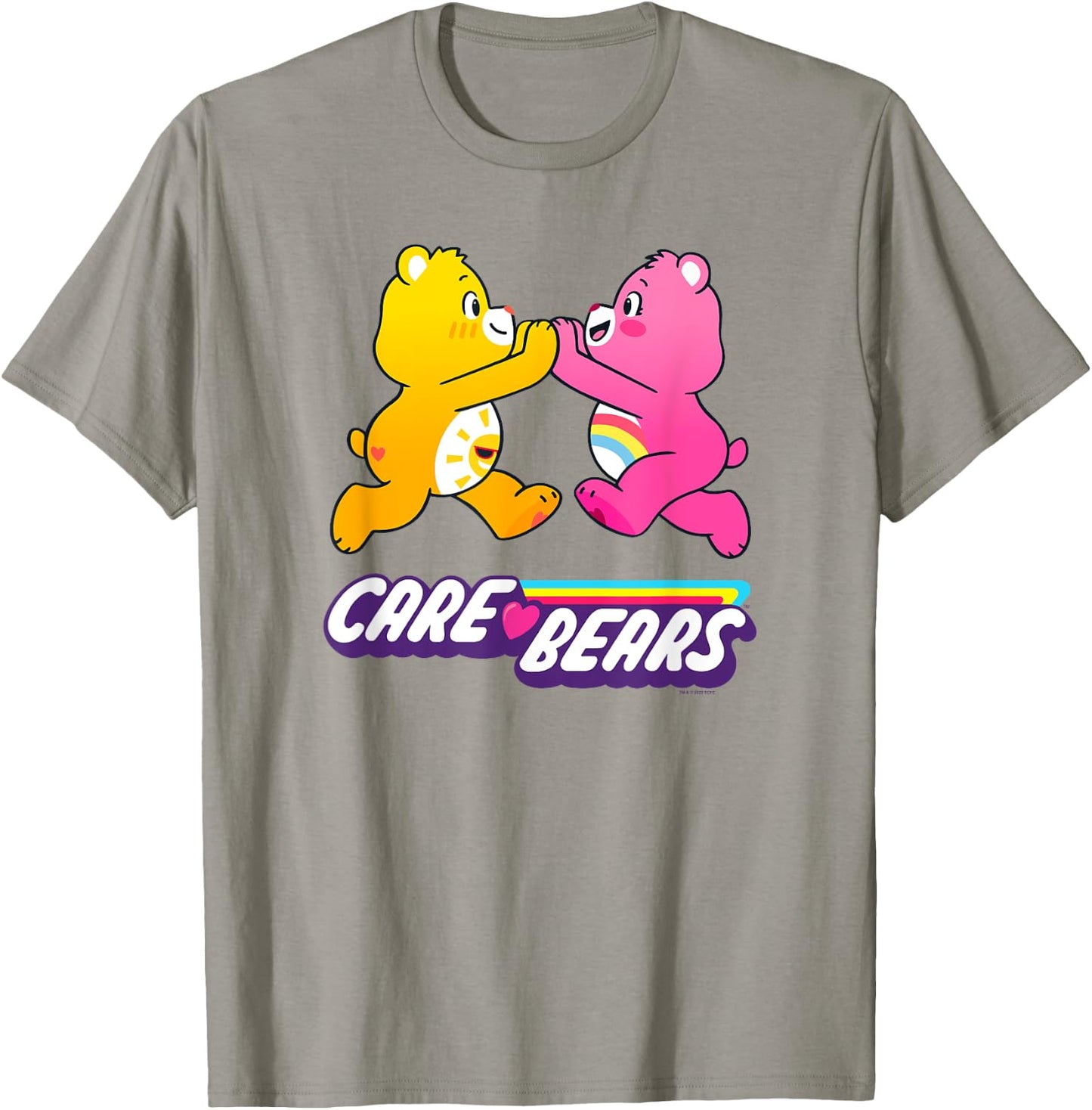 Care Bears Funshine & Cheer Bear Retro Rainbow Hugs Logo , grey, S T-Shirt - T-Shirt | Sand