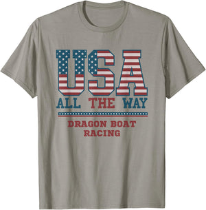 USA Flag Dragon Boat Racing Support All way Sport Women Men T-Shirt - T-Shirt | Sand