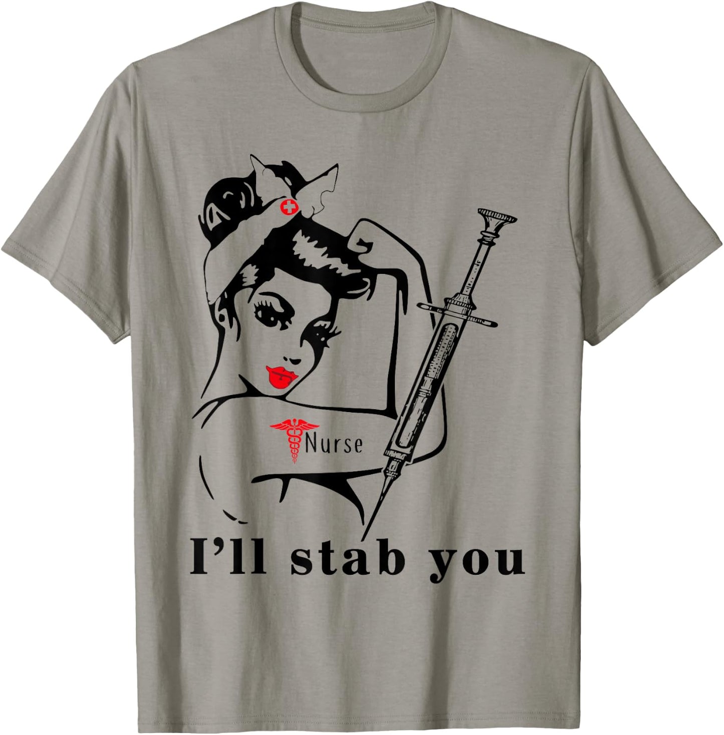 I'll Stab You Nurse Skull T-Shirt - T-Shirt | Sand