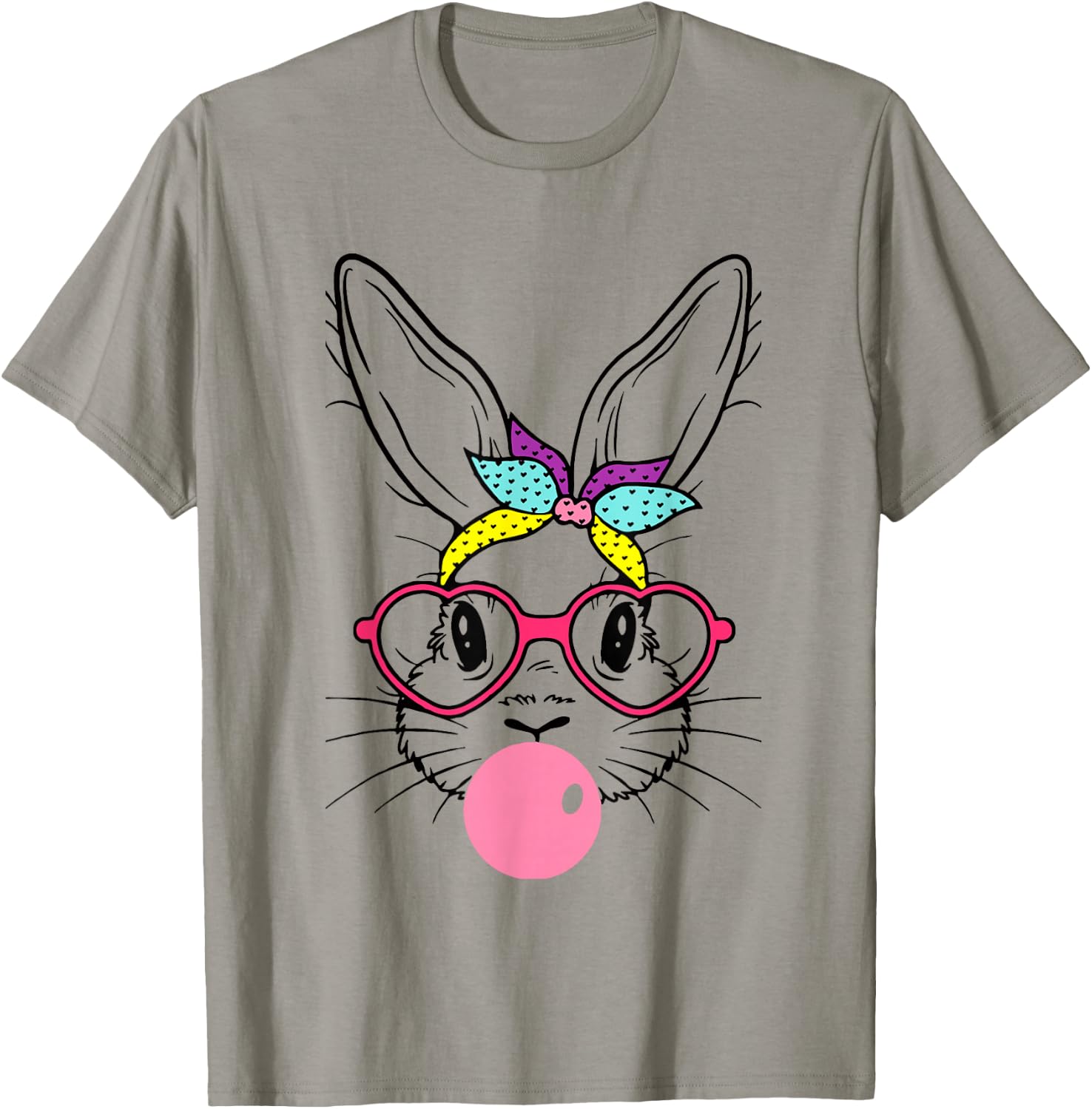 Bunny Face Bubblegum Blowing Glasses Headband Happy Easter T-Shirt - T-Shirt | Sand
