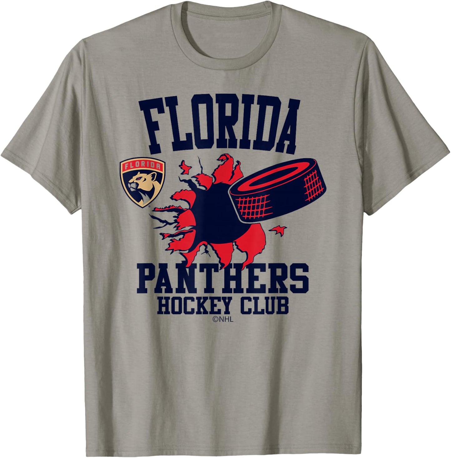 Florida Panthers Hockey Puck Burst White Officially Licensed T-Shirt - T-Shirt | Sand