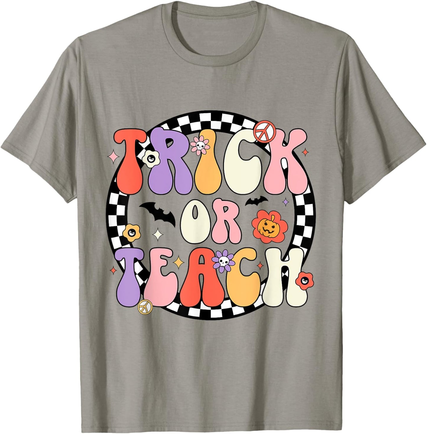 Trick or Teach Retro Groovy Halloween Teacher T-Shirt - T-Shirt | Sand