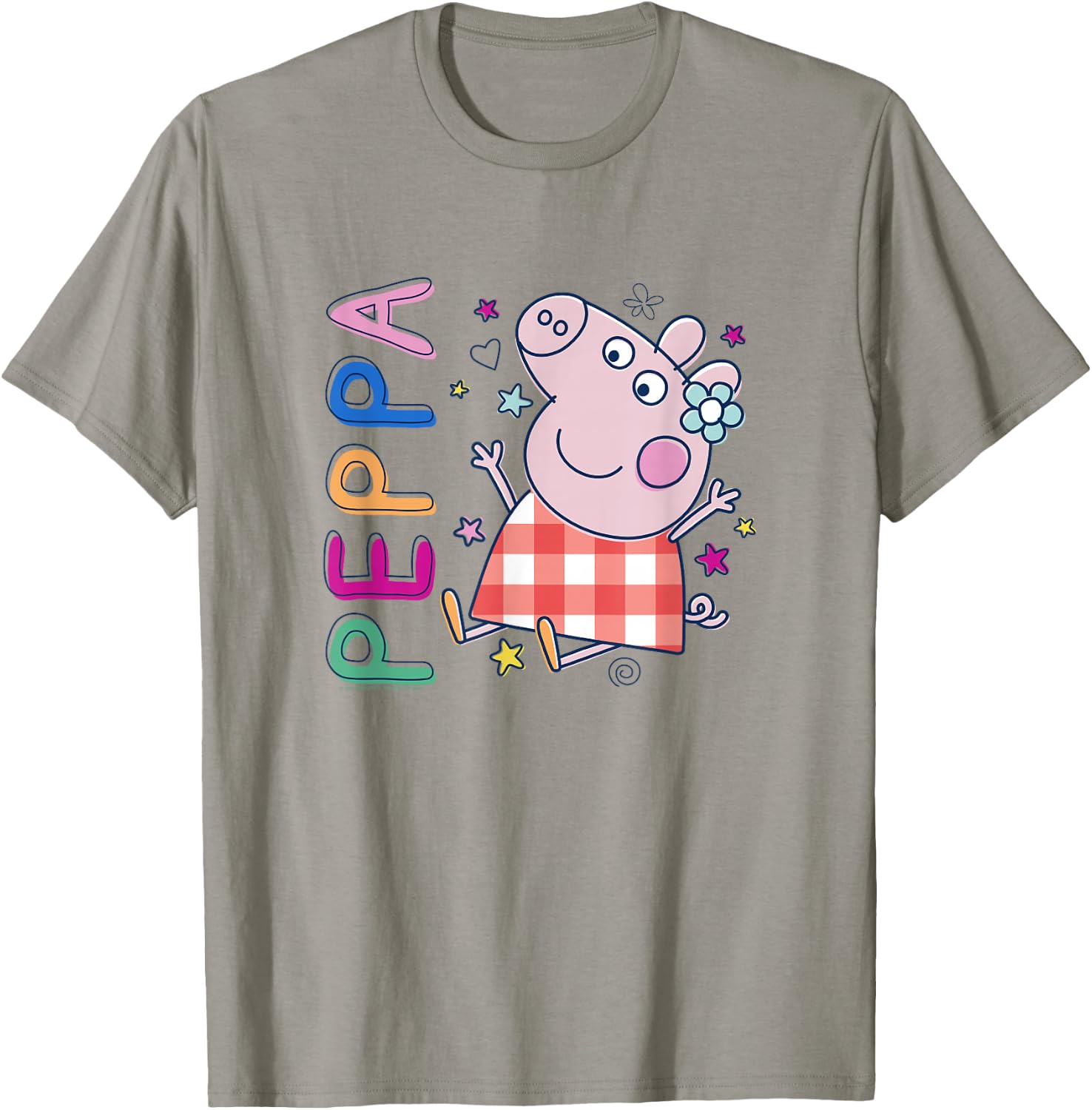 Peppa Pig Colourful Text Plaid Dress Cute Drawing T-Shirt - T-Shirt | Sand
