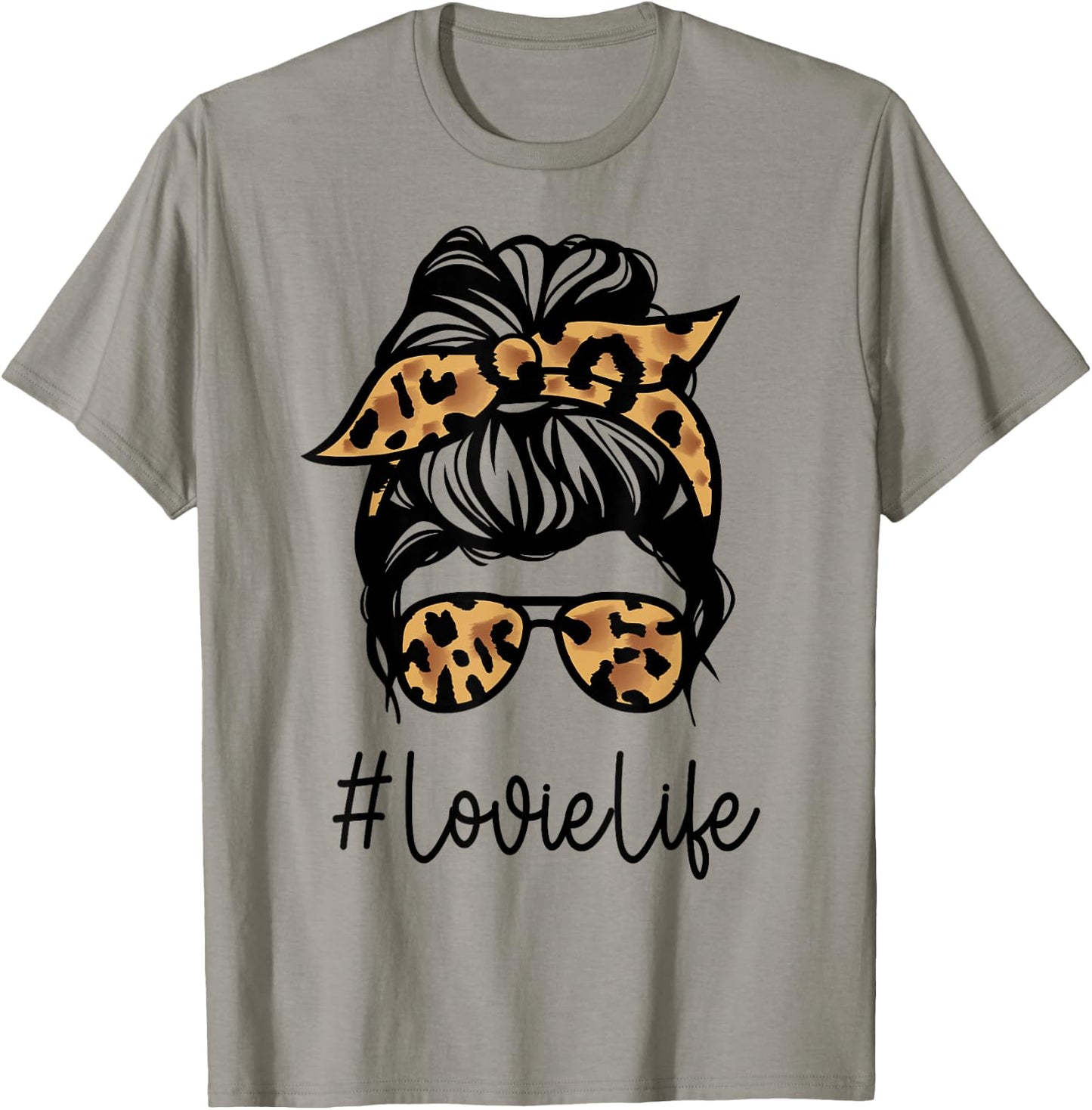 LOVIE Leopard Messy Bun Mother's Day for Grandmothers T-Shirt - T-Shirt | Sand