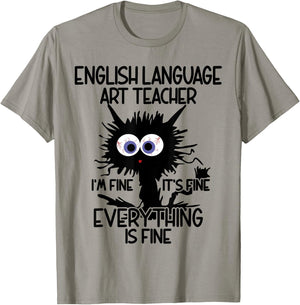 English Language Art ELA Teacher It's Fine Cat T-Shirt - T-Shirt | Sand