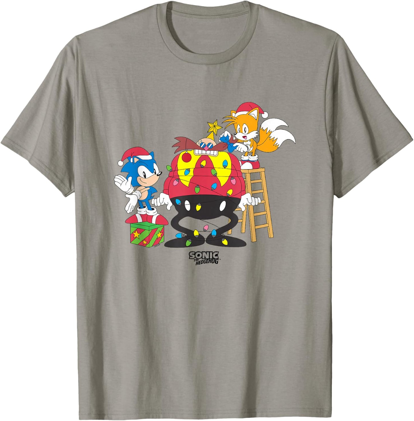 Sonic The Hedgehog Christmas Sonic & Tails Wrapping Robotnik T-Shirt - T-Shirt | Sand