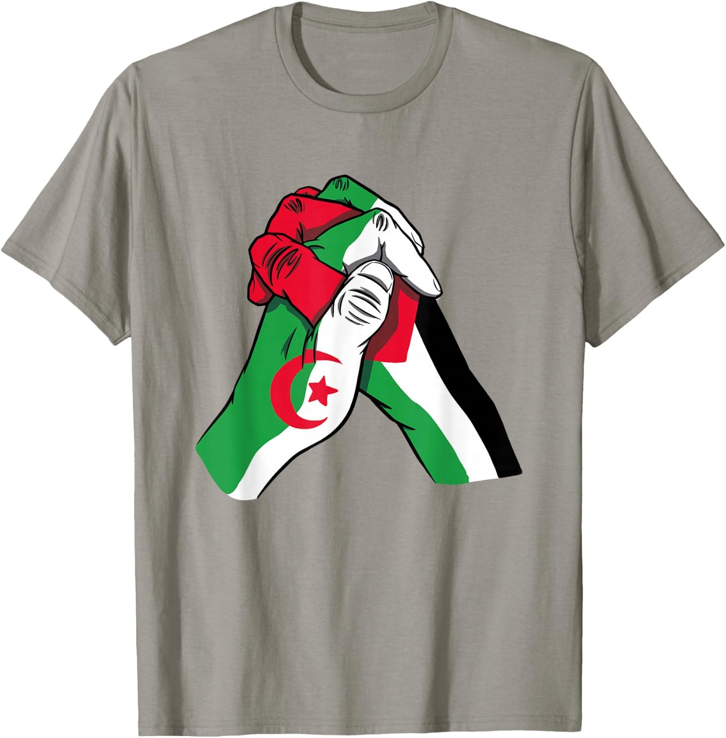 Algeria and Palestine Hands in unity Solidarity Friendship T-Shirt - T-Shirt | Sand