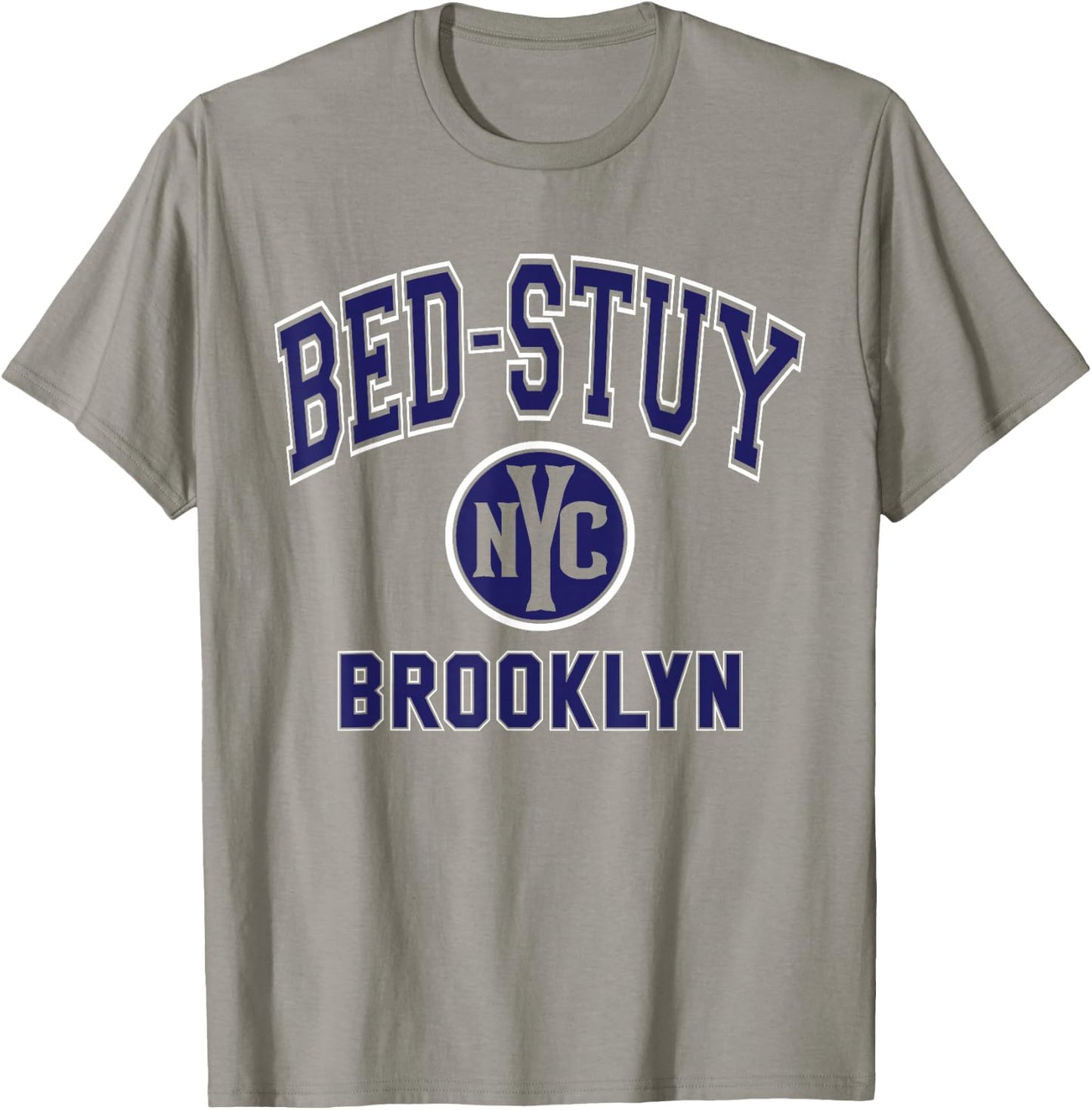 Bed-Stuy Brooklyn Text NYC Circle Dark Blue Print T-Shirt - T-Shirt | Sand