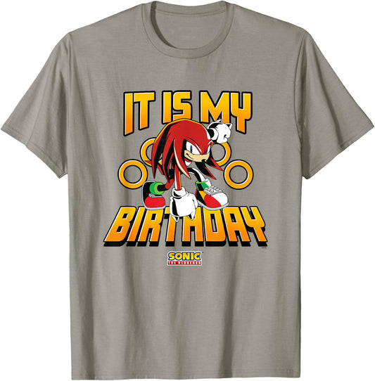 Sonic The Hedgehog Birthday It Is My Birthday Knuckles Logo T-Shirt - T-Shirt | Sand