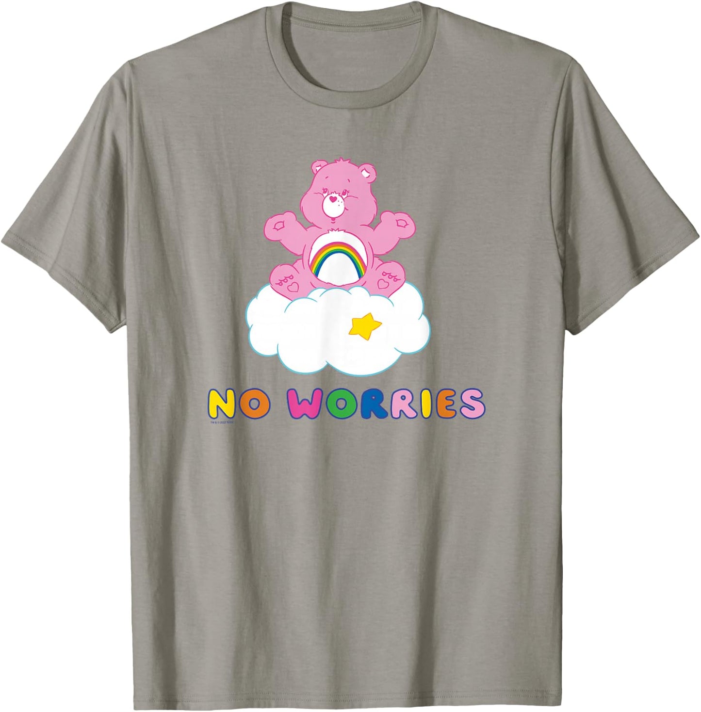 Care Bears Cheer Bear No Worries In the Clouds Rainbow Logo , grey, S T-Shirt - T-Shirt | Sand
