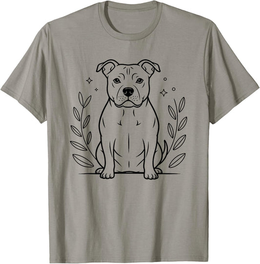 Line Art American Pit Bull Terrier Minimalist Pittie T-Shirt - T-Shirt | Sand