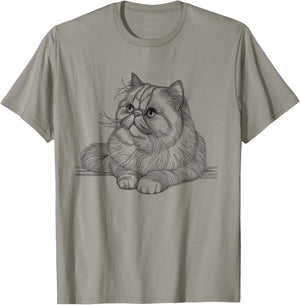 Exotic Shorthair Cat Line Art Design Women Girls Kids T-Shirt - T-Shirt | Sand