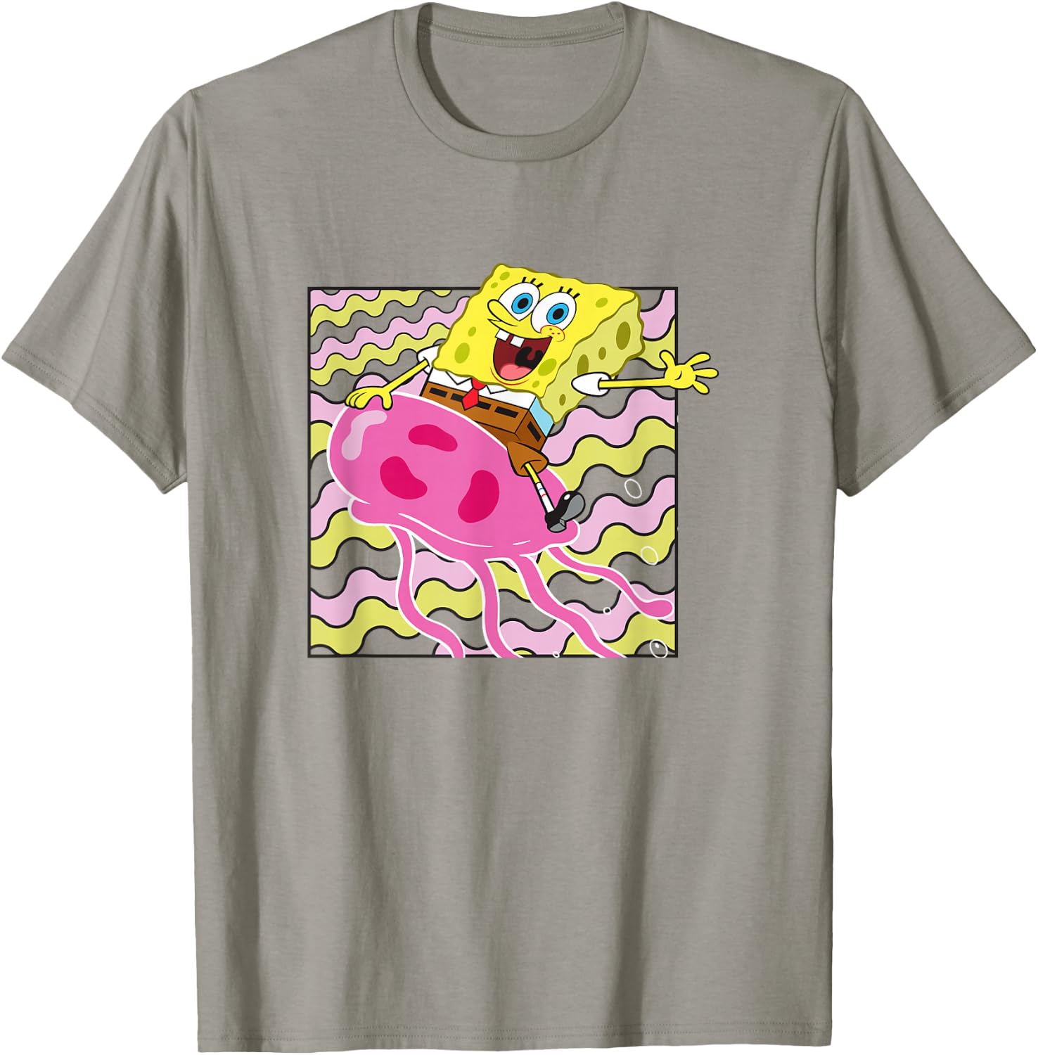 SpongeBob SquarePants Riding A Jellyfish Colorful Shot T-Shirt - T-Shirt | Sand
