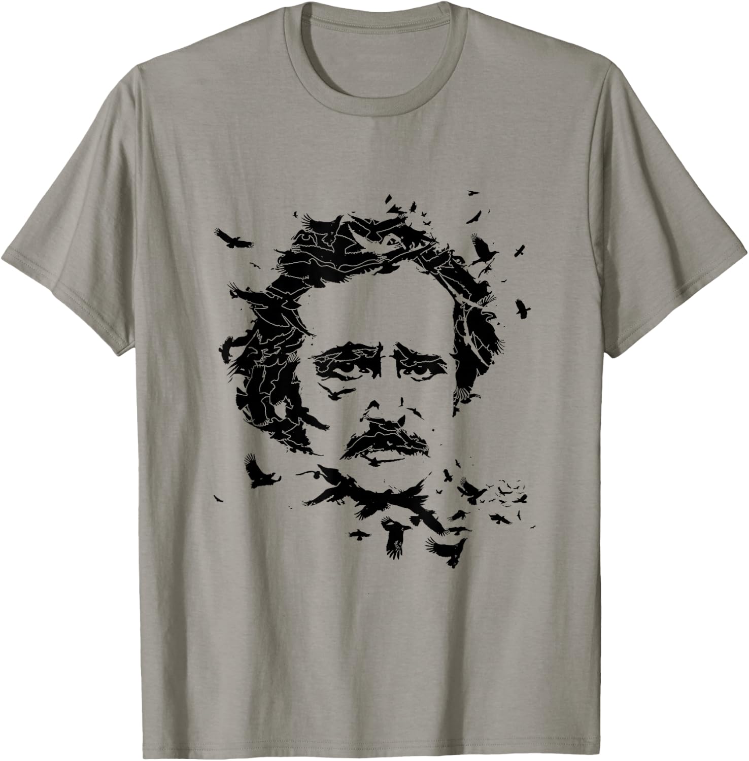 Edgar Allan Poe Raven Face Art Poem Tribute T-Shirt - T-Shirt | Sand