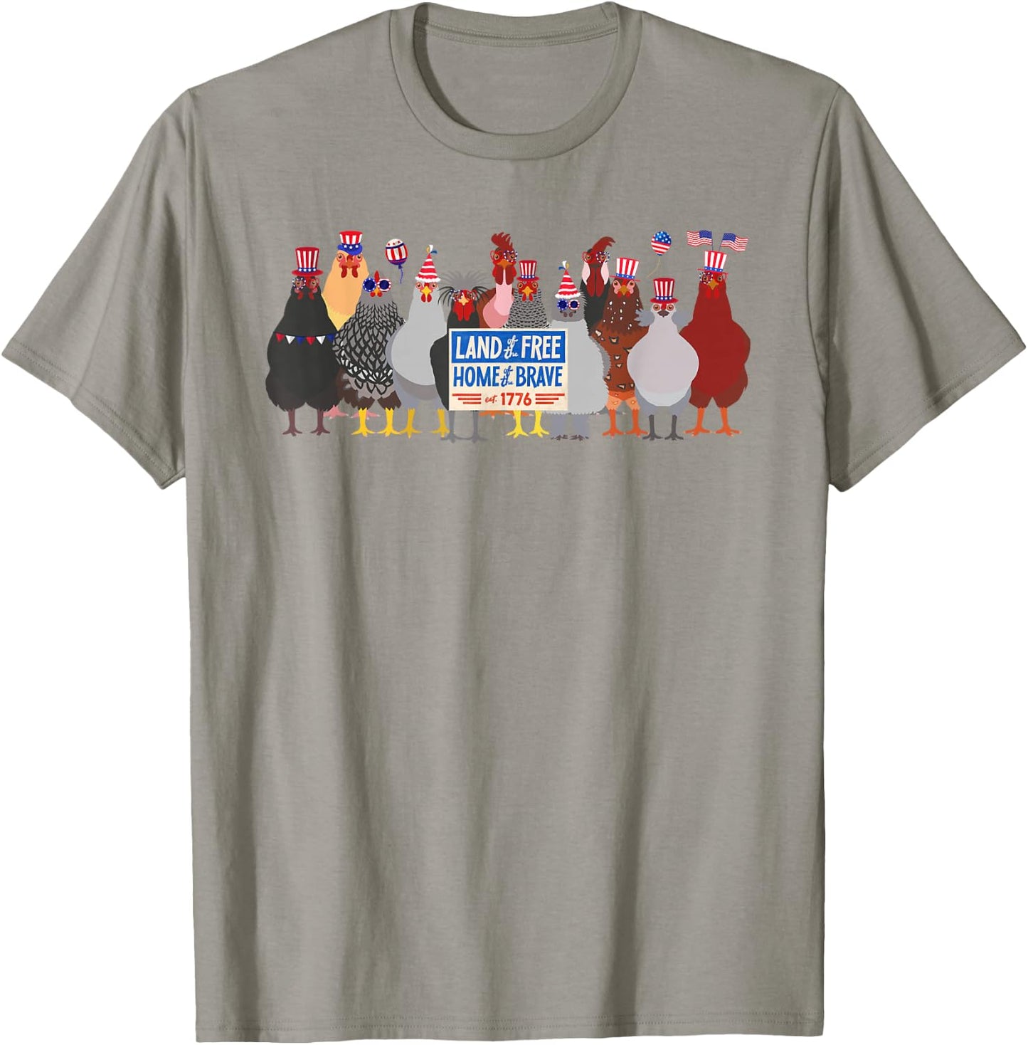 Chicken 4th of July Land of the Free Because of the Brave T-Shirt - T-Shirt | Sand