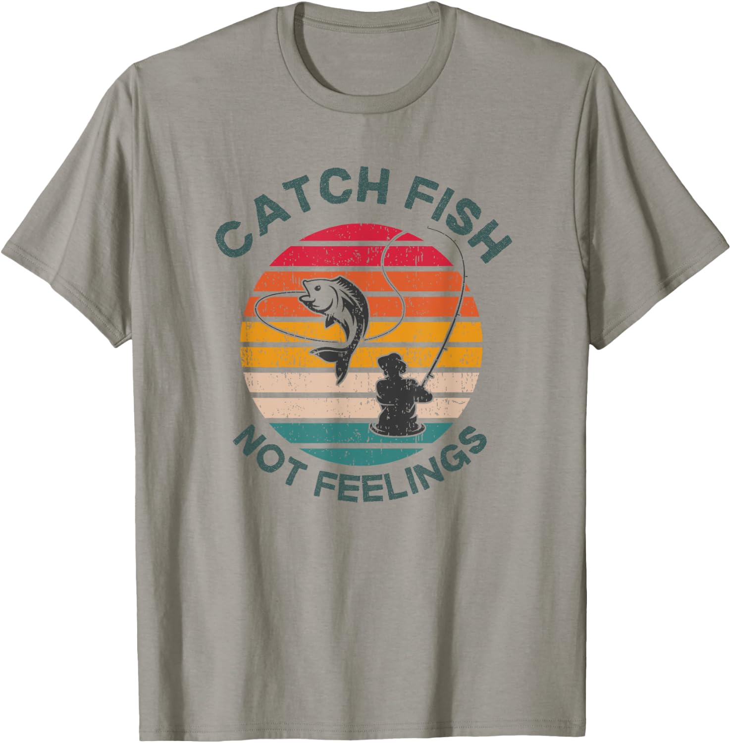 Catch Fish Not Feelings Funny Fishing Trip Saying Retro T-Shirt - T-Shirt | Sand