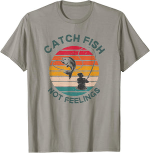 Catch Fish Not Feelings Funny Fishing Trip Saying Retro T-Shirt - T-Shirt | Sand