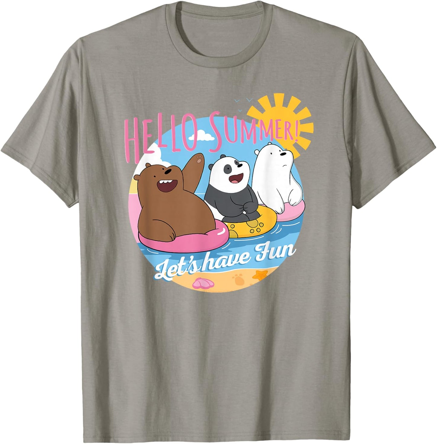 We Bare Bears Hello Summer! Grizz Panda Ice Bear T-Shirt - T-Shirt | Sand