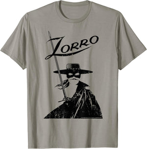 Zorro Sword Mask and Cape Silhouette , white, S T-Shirt - T-Shirt | Sand