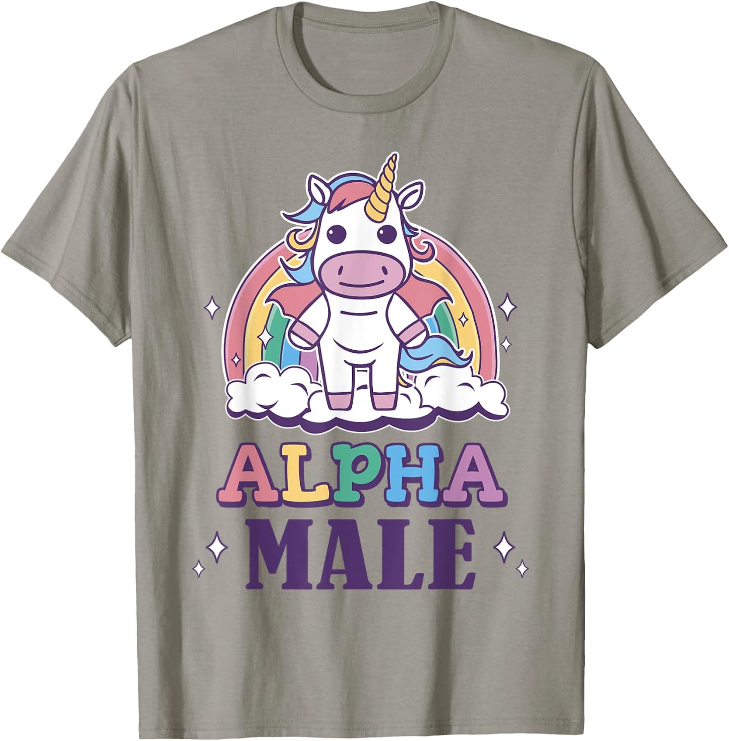 ALPHA MALE Ironic Unicorn Sarcasm Rainbow Funny Saying T-Shirt - T-Shirt | Sand
