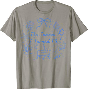 Summer I Turned 13 Coastal Bow Seashell 13th Birthday Girl T-Shirt - T-Shirt | Sand