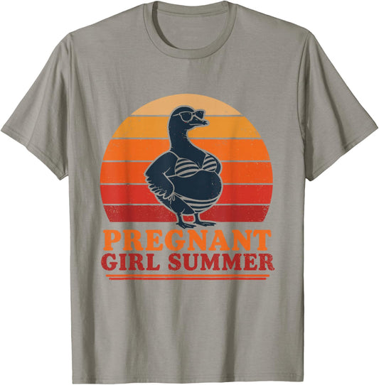 Pregnant Girl Summer Goose Bikini Retro Mama to Be T-Shirt - T-Shirt | Sand