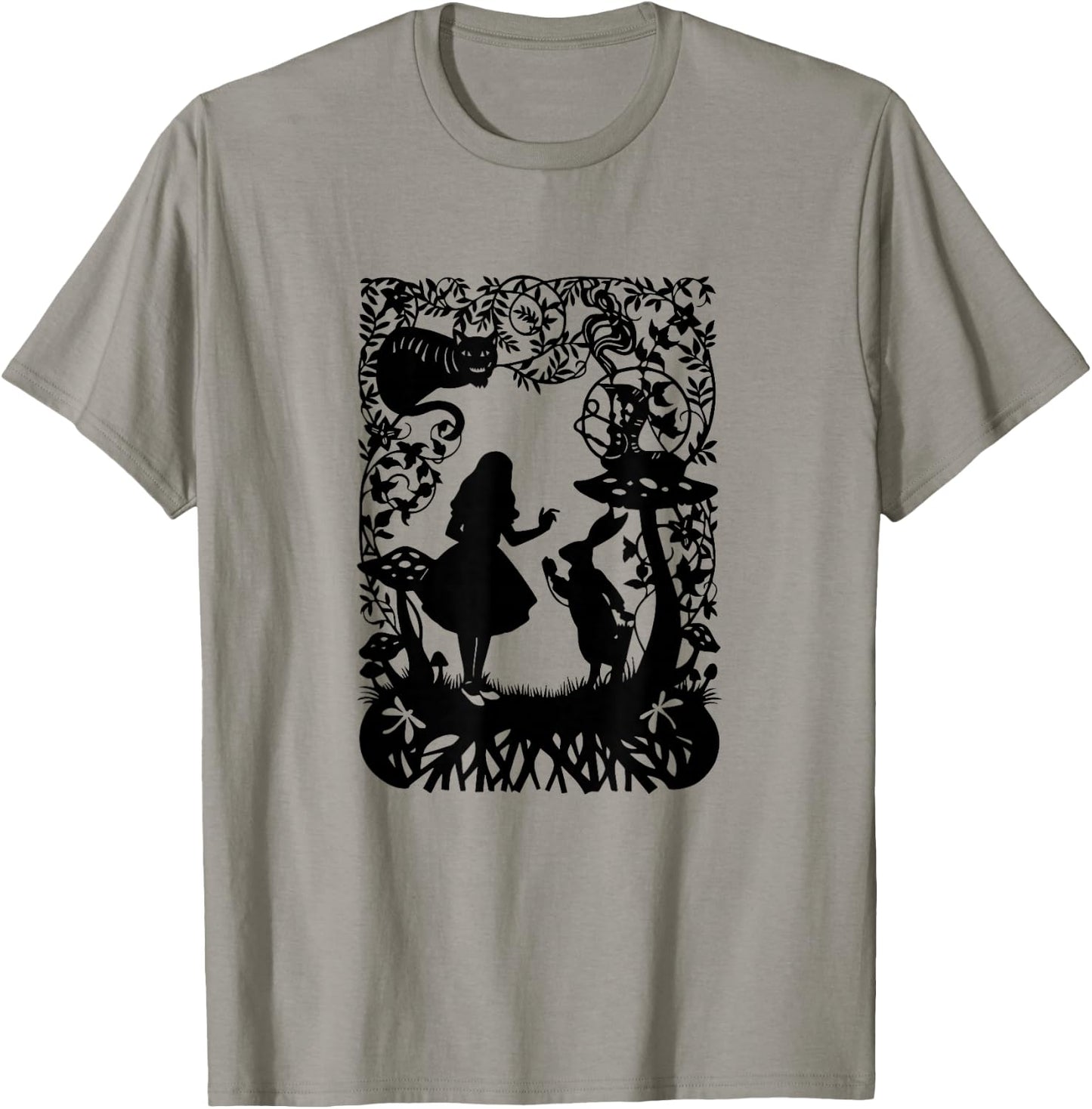 Alice im Wunderland mit Katze und Hase T-Shirt - T-Shirt | Sand