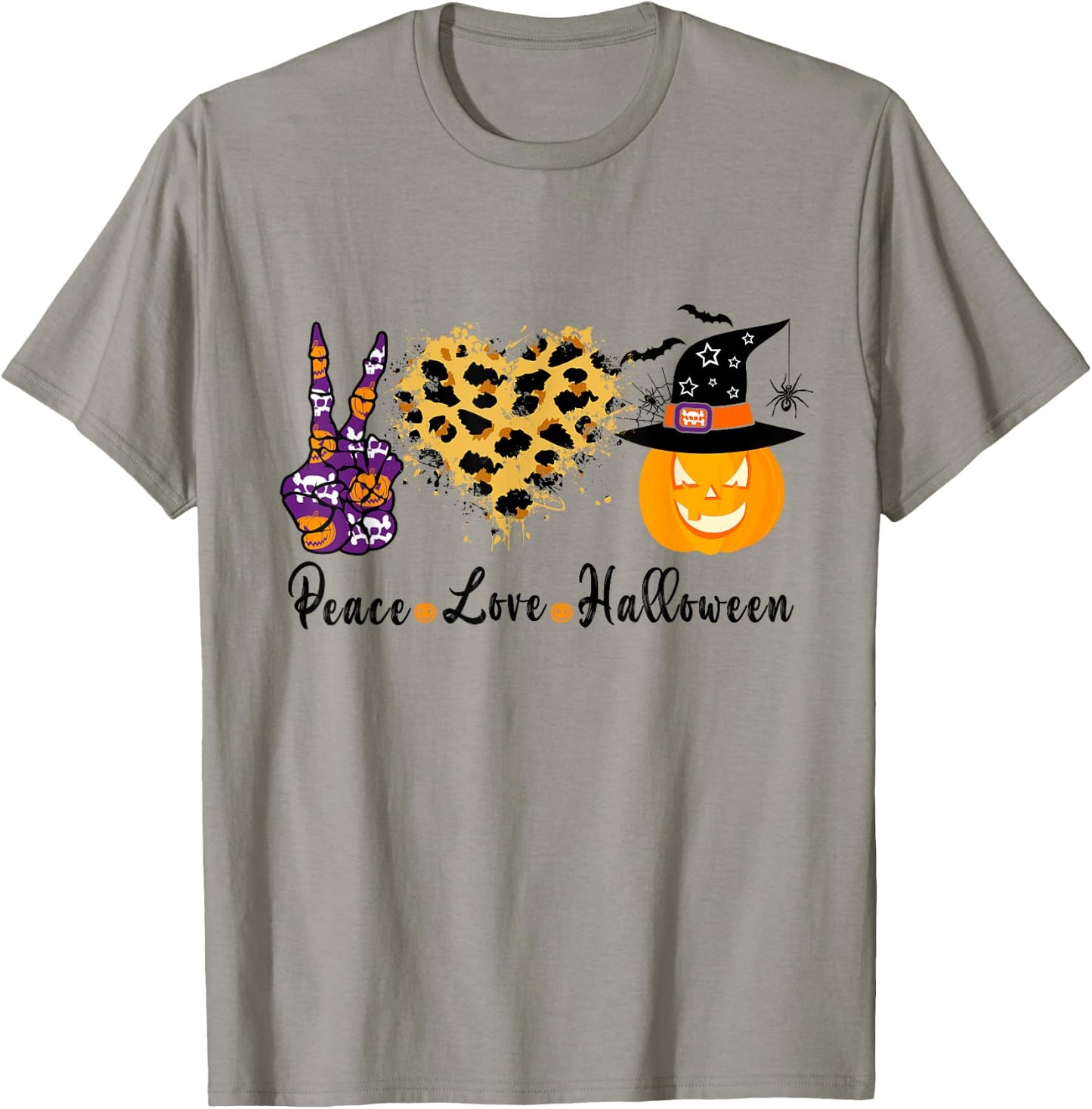 Peace Love Halloween Leopard Heart Halloween Pumpkin T-Shirt - T-Shirt | Sand