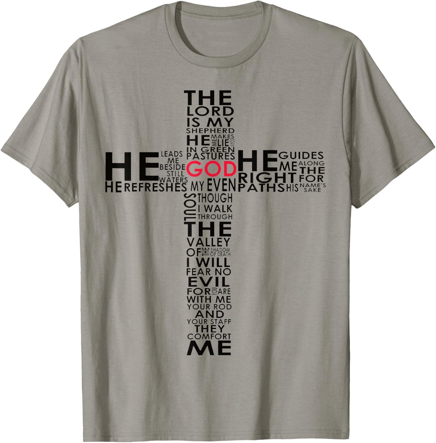 Psalm 23 Bible Verse in a Cross Design Christian T-Shirt - T-Shirt | Sand