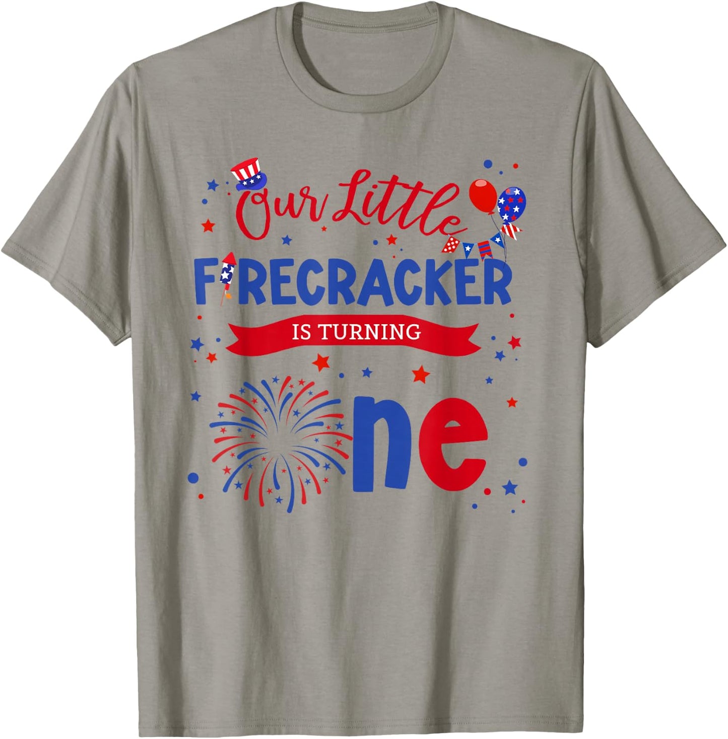 Our Little Firecracker is Turning One 4th July 1st Birthday T-Shirt - T-Shirt | Sand