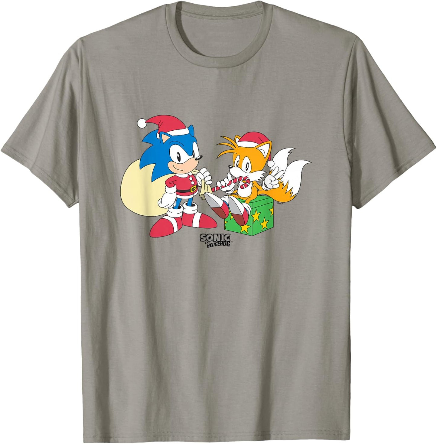 Sonic The Hedgehog Christmas Santa Hats & Gifts Logo T-Shirt - T-Shirt | Sand