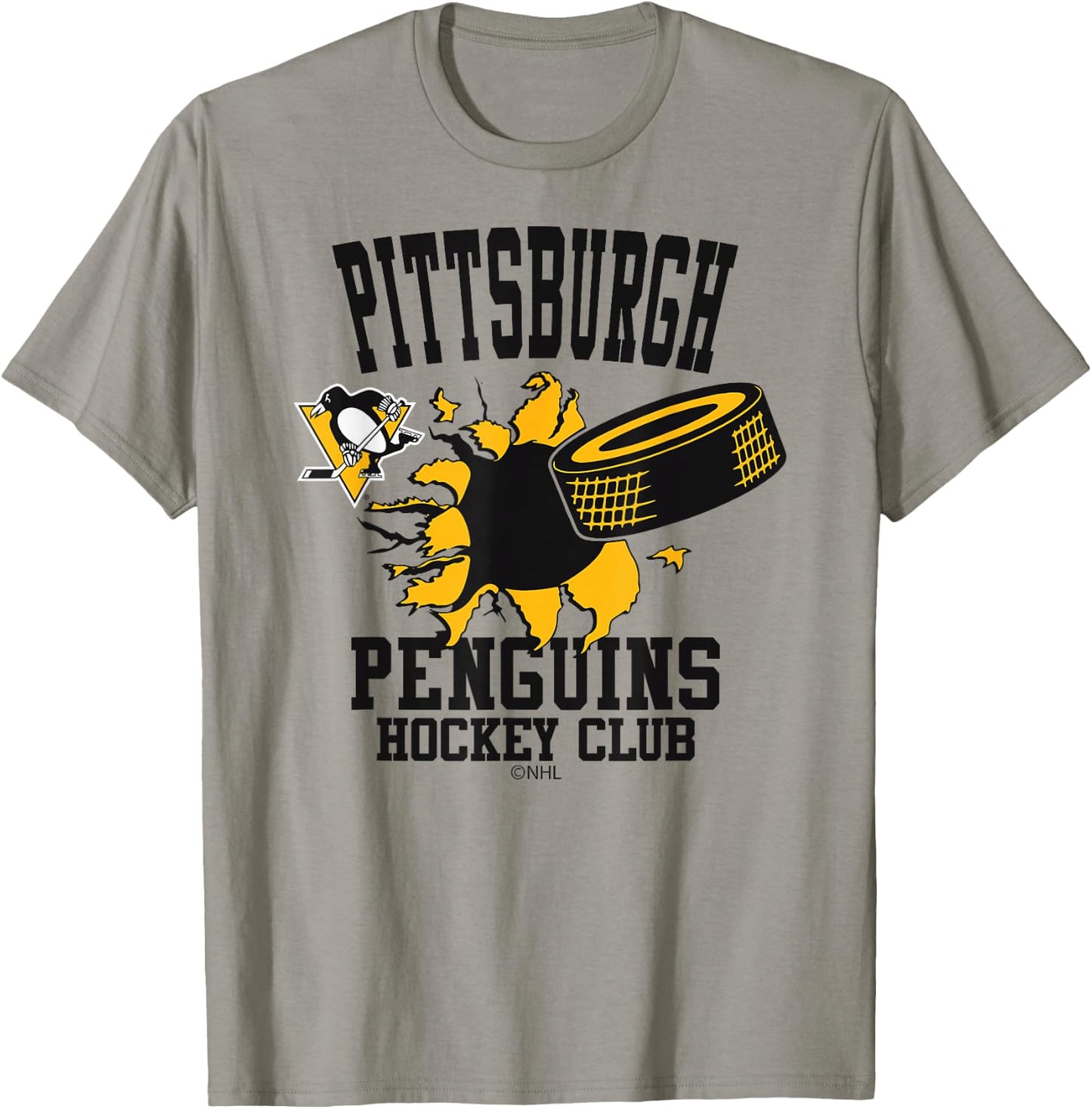 Pittsburgh Penguins Hockey Puck Burst Gray T-Shirt - T-Shirt | Sand