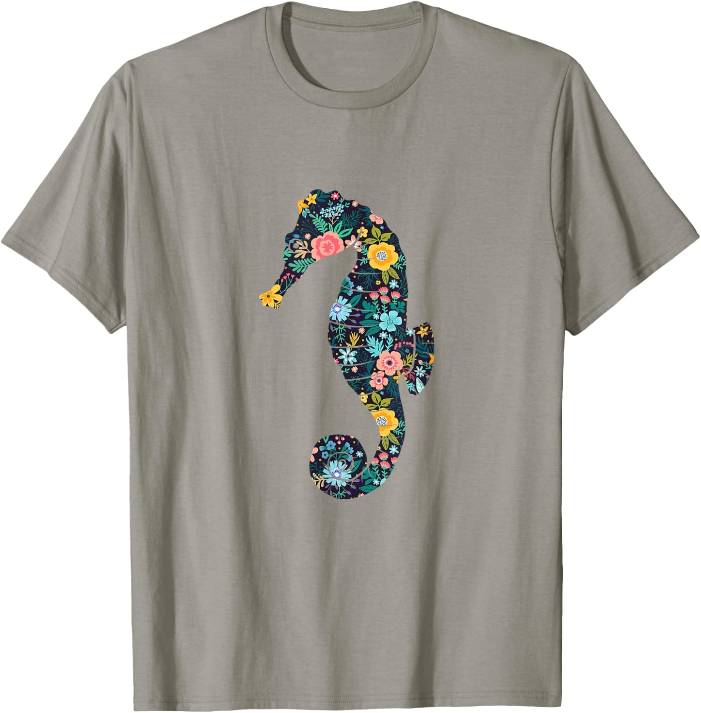 Floral Seahorse Silhouette Girls Graphic T-Shirt - T-Shirt | Sand