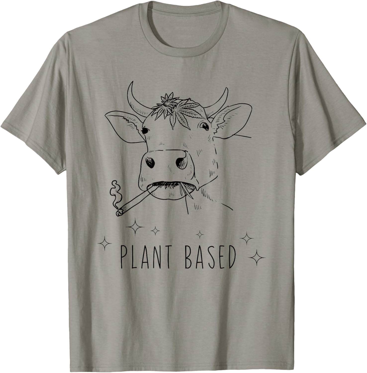 Funny Plant Based Marijuana Cow Stoner Weed T-Shirt - T-Shirt | Sand