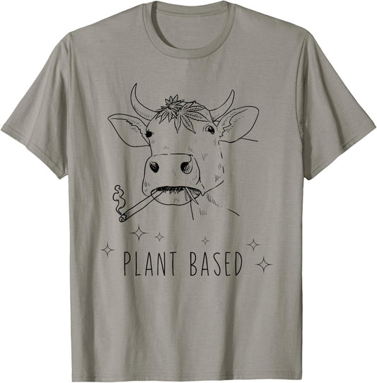 Funny Plant Based Marijuana Cow Stoner Weed T-Shirt - T-Shirt | Sand