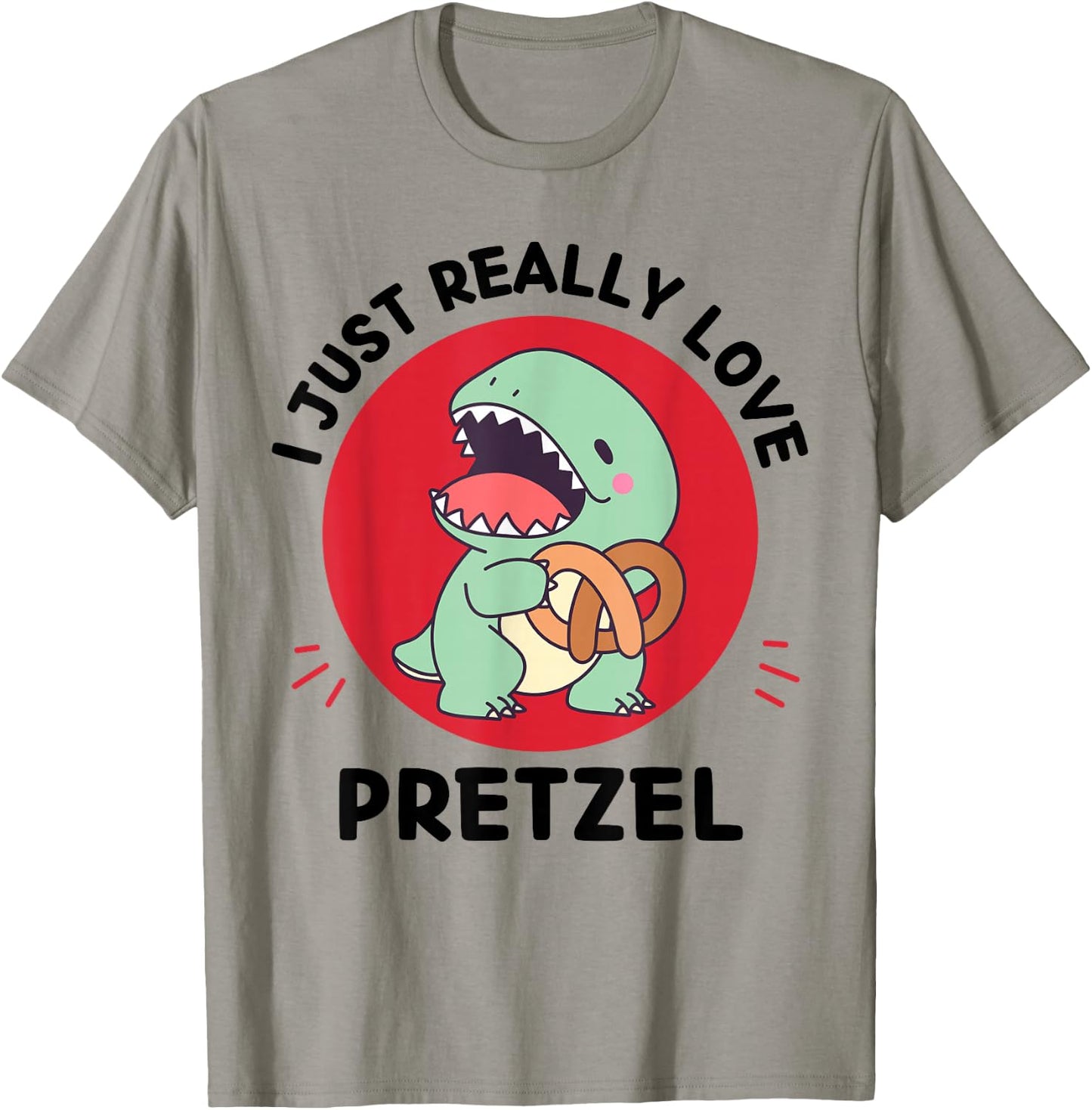Kawaii Dinosaur I Just Really Love Pretzel Food Lover T-Shirt - T-Shirt | Sand