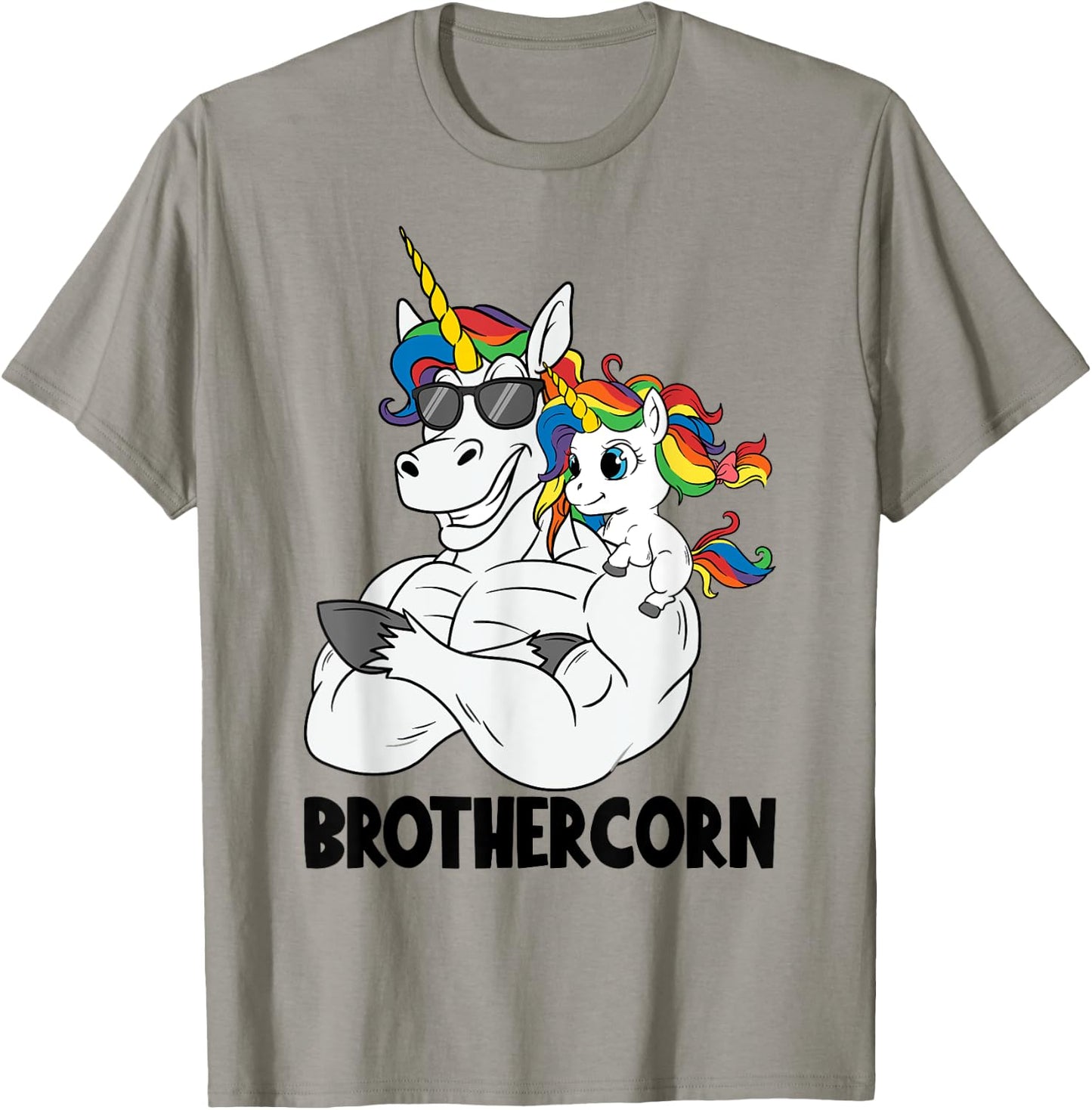 Brothercorn Brother Muscle Unicorn Holding Baby Sister Girl T-Shirt - T-Shirt | Sand