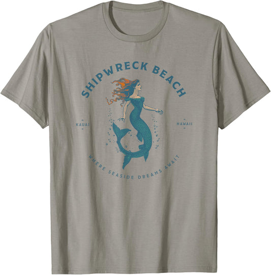 Shipwreck Beach Kauai Hawaii Retro Vintage Mermaid T-Shirt - T-Shirt | Sand