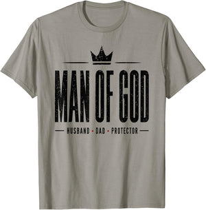 Man of God Father's Day Men Husband Dad Protector T-Shirt - T-Shirt | Sand