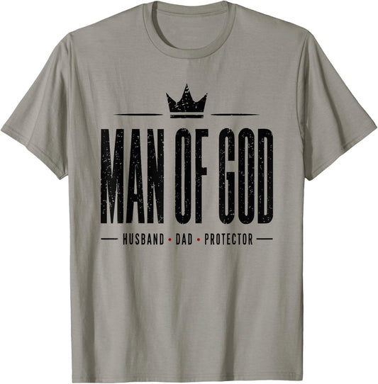 Man of God Father's Day Men Husband Dad Protector T-Shirt - T-Shirt | Sand