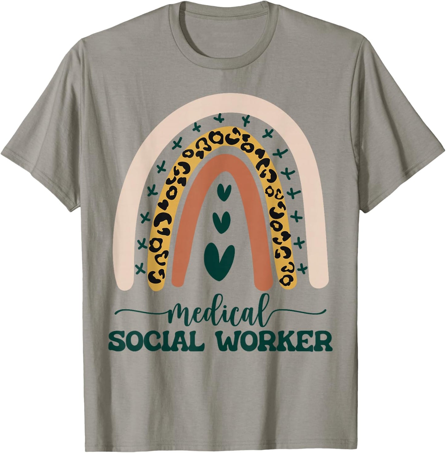 Medical Social Worker LCSW Therapist Boho Rainbow Leopard T-Shirt - T-Shirt | Sand