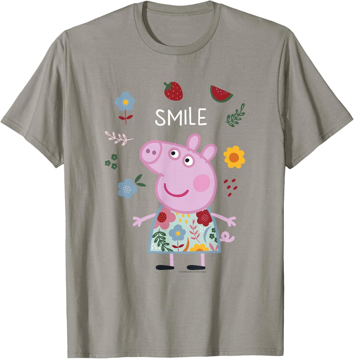 Peppa Pig Smile Cute Flowers & Fruit Full Body Portrait T-Shirt - T-Shirt | Sand