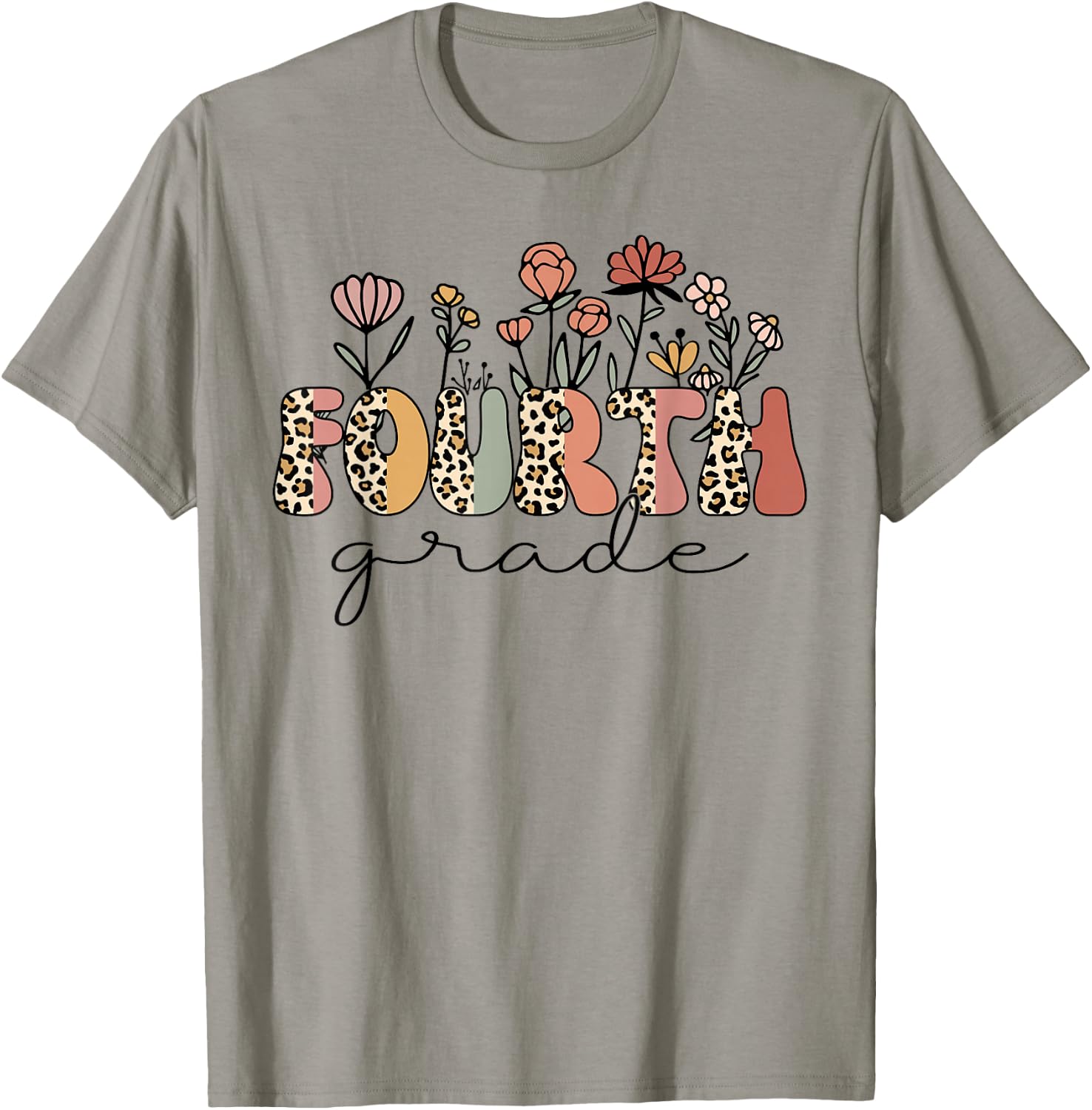 Retro Fourth Grade Teachers Leopard Back To School Student T-Shirt - T-Shirt | Sand