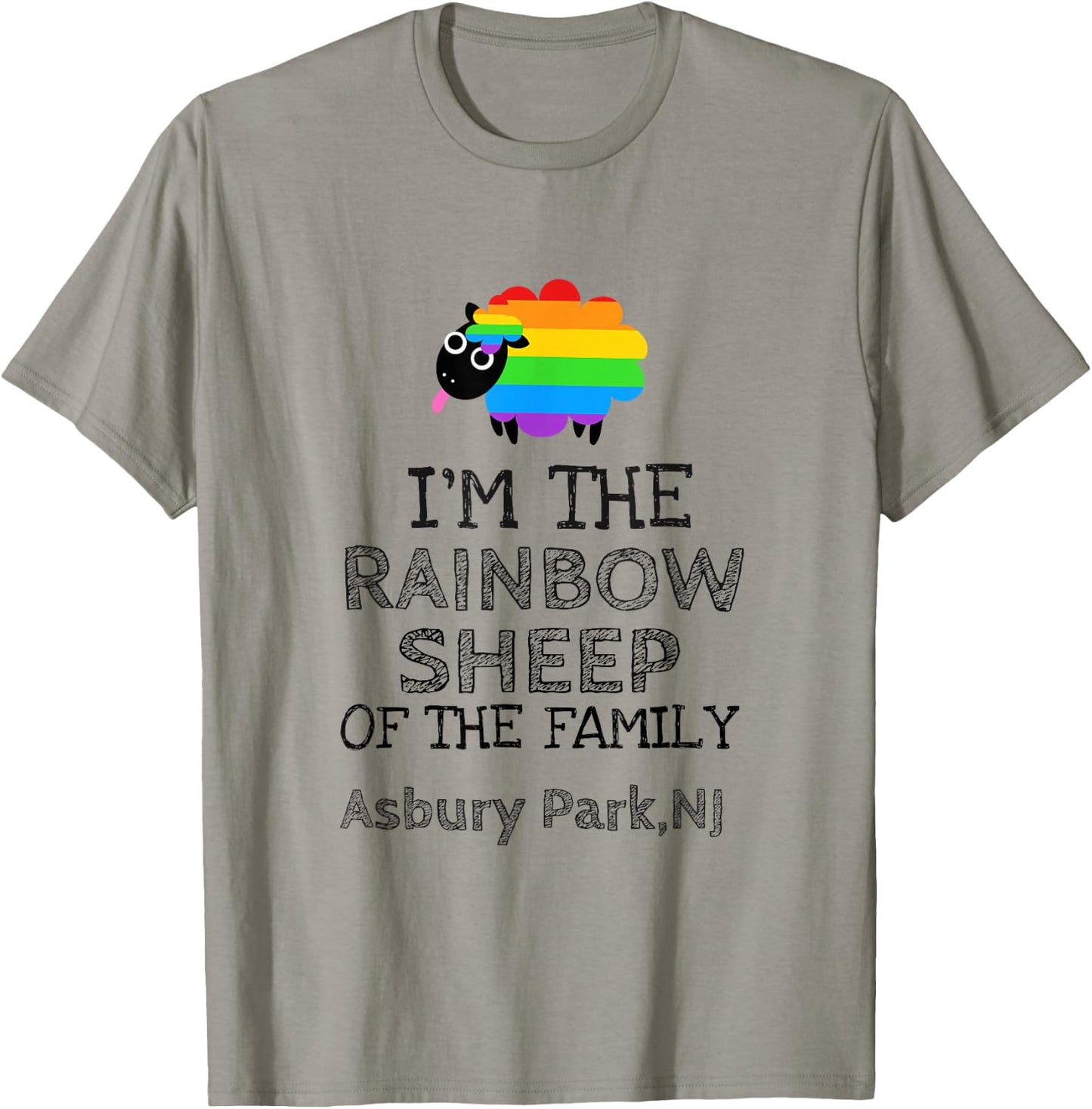Gay By Birth Proud by Choice Asbury Park NJ Rainbow Sheep T-Shirt - T-Shirt | Sand