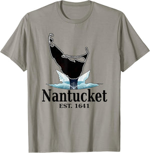 Nantucket Island MA Whale Tail Map T-Shirt - T-Shirt | Sand